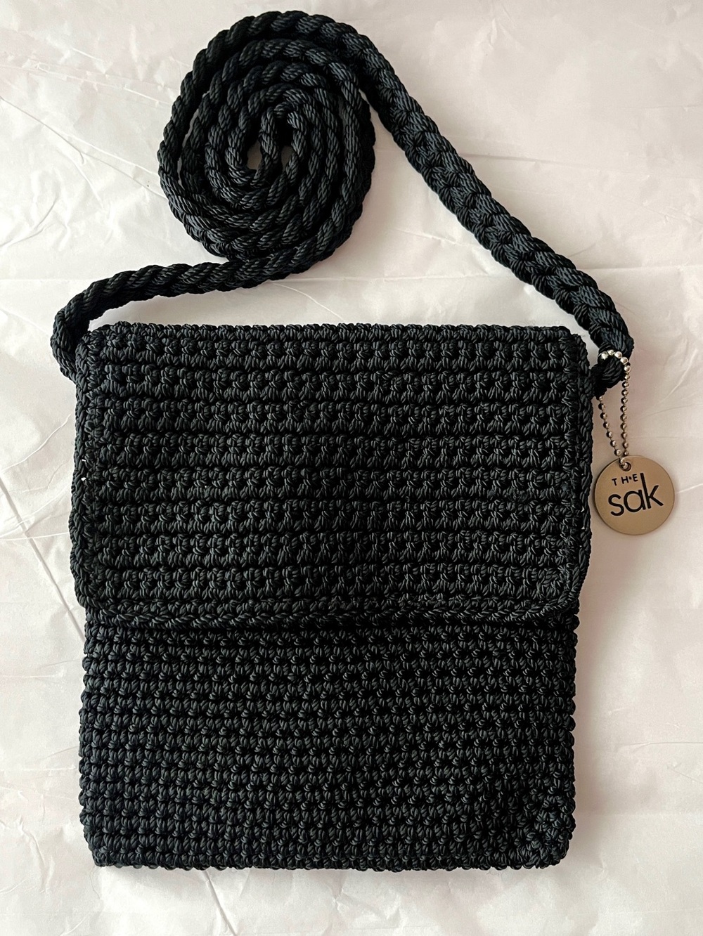 The Sak Crochet Crossbody Bag Black Classic Boho Travel